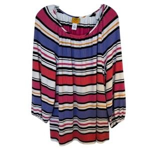 Ruby Rd. Women's Colorful Striped Tunic Long Sleeve Blouse Plus Size 1X‎